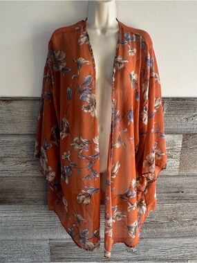 MERI SKYE Floral Kimono Cardigan 2X Lightweight Open Front Made in USA (M1)